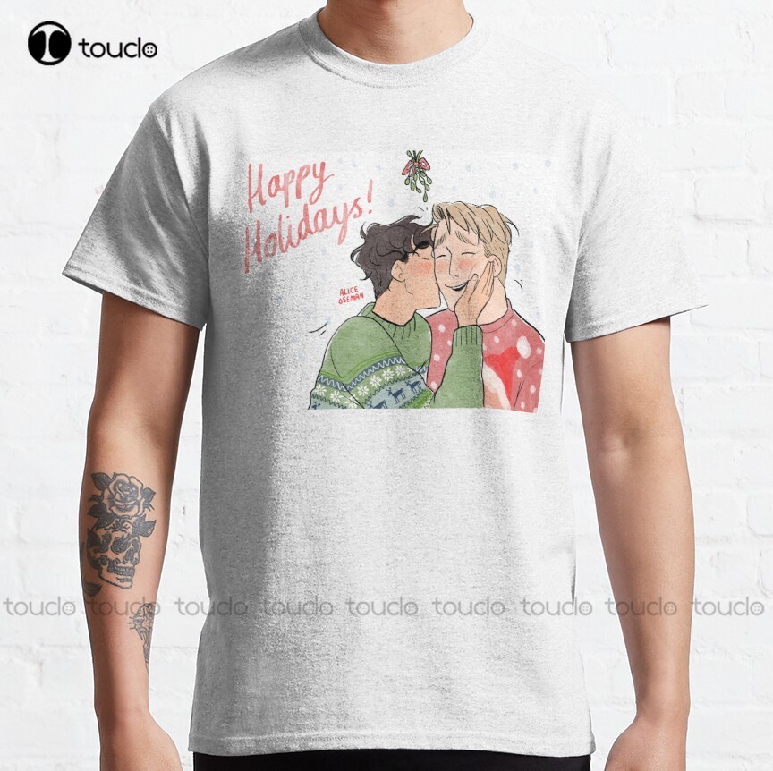 Heartstoppers Happy Holidays Classic T Shirt Alice Oseman Mens Tee Shirts Custom Aldult Teen Unisex Digital Printing Tee Shirts